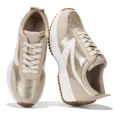 Project Cloud Tênis feminino – Palmilha de espuma viscoelástica e sapatos leves de mola – Sapatos modernos antiderrapantes com cadarço – Tênis fashion feminino 2025, Dourado, 35