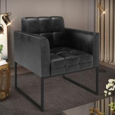Poltrona Sala Decorativa Elisa Industrial Preto Sintético Pu D03 - D'R
