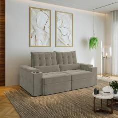 Sofá Retrátil Reclinável 3 Lugares 210cm Porta Copos e USB Embaúba Ext