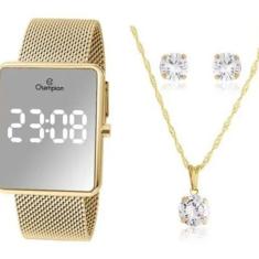 Relógio Digital Champion Dourado Espelhado Ch40080B