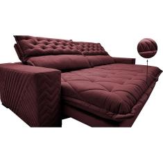 Sofá Retrátil e Reclinável 2,15m Molas Ensacadas Cama inBox Spazus. com Bordado 3D Velusoft