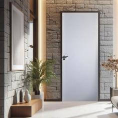 Kit Porta de Madeira Lisa Primer 210x62cm Batente 20cm Branco