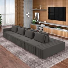 Sofá Ilha com Encosto e Almofadas Móveis Olimpo 505cm Modulado Veludo Grafite G45 - Gran Belo