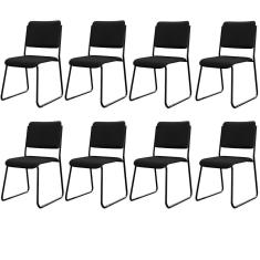 Kit 08 Cadeiras Hoteleira Auditório Empilhável Inter L02 Facto Preto - Lyam Decor