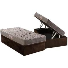 Cama Box Baú Solteiro: Colchão Espuma Herval AG65 Fort Black Firme Pillow Top + Base CRC Suede Brown(88x188)