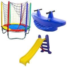 Pula Pula Cama Elástica Trampolim 1,40m Escorregador Médio Gangorra In