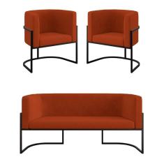 Kit 2 Poltronas Sofá 2 Lugares Para Recepção Balaqui Terracota