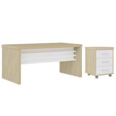 Mesa Para Escritório 160cm E Gaveteiro Com Rodízios Corp A06 Carvalho-branco - Mpozenato