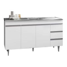 Balcão de Cozinha Com Pia Inox 160cm 3 Gavetas Andréia Branco - AJL Móveis