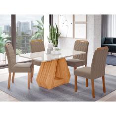 Conjunto Sala de Jantar Ágata Tampo em MDF e Vidro Com 4 Cadeiras Paola Cimol