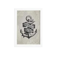 Quadro Vintage Náutico Âncora Moldura Branca 33x43cm