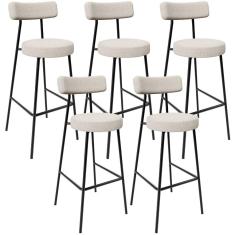 Kit 05 Banquetas Altas Cozinha Bar Sala De Jantar Em Aço Milão L02 Bouclê Creme - Lyam Decor
