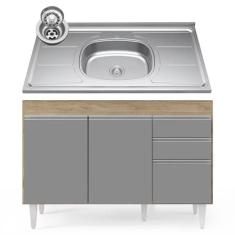Balcão Gabinete com Pia Inox 120cm Michigan Castanho/Cinza - Lumil - L