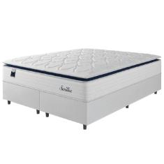 Cama Box Casal King Colchão Molas Ensacadas Com Pillow Sevilha 193x203x71cm Branco/cinza Hellen