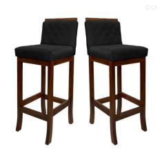 Kit 2 Banquetas Alta para Cozinha Nice em Madeira Matelassê Suede Pret
