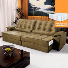 Sofá Retrátil Reclinável 3.00m Ascari Suede Velut Bege molas Ensacadas - King House