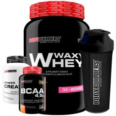 KIT Whey Protein Waxy Whey 2kg + BCAA 100g +  Creatina 100g + Coqueteleira – Bodybuilders-Unissex
