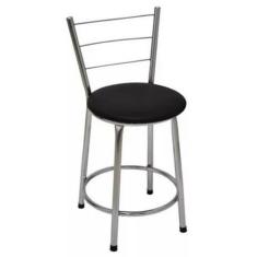 Banqueta Baixa Cromada com Encosto para Cozinha Assento Preto - Fortmi