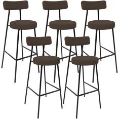 Kit 05 Banquetas Baixa Bar Cozinha Sala De Jantar Estrutura Em Aço Milão L02 Suede Marrom