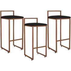 Kit 03 Banquetas Alta Para Cozinha Sala De Jantar Hanna L02 Bronze Cor