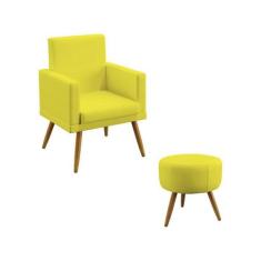 Kit Poltrona Nina e Puff Solar Com Rodapé Sued Amarelo Aradecor