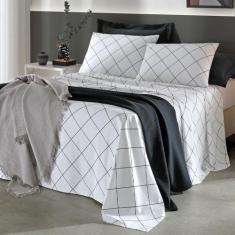 Jogo de Cama Casal 4 peças Lençol com Elástico 100 Algodão Percal 130 