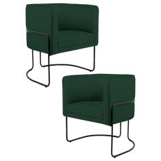 Kit 2 Poltronas Decorativas Base Aço Betina C-117 Linho Verde Musgo