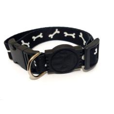 Coleira Seda 25mm preto com ossinho Único 32cm-49cm