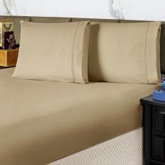 Jogo Cama Lençol King Conforto Percal 300 Fios 3 Peças Cáqui