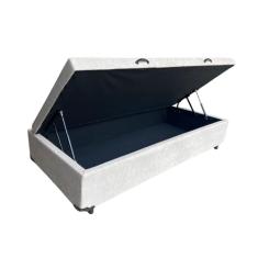 Cama Box Baú Solteiro Linhão Bege Com Pistão A Gás - Estrutura Reforçada - Suíte Imperial