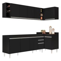 Armário De Cozinha Modulado De Canto Esquerdo 5 Peças Cp52 Balcão Sem Tampo Preto - Lumil