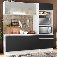 Cozinha Compacta Madesa Topazio Pop com Armário, Balcão e Tampo - Branco/Preto