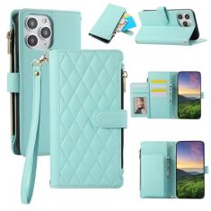 Capa carteira para iPhone 11 Pro Max, capa de couro para celular com 6 compartimentos para cartão e 1 compartimento para dinheiro e 1 bolsa com zíper, fivela magnética à prova de choque com corda de