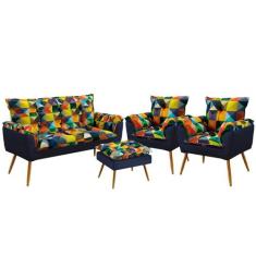 Namoradeira e 2 Poltronas Beta com Puff Lunar F-015 Sued Estampado Col
