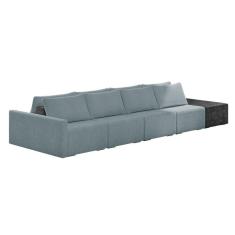 Sofá Ilha 4 Lugares Living 432cm Modulado Lary Bouclê Pu Pto K01 Cor Azul