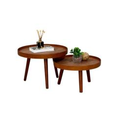 Mesa de Centro Madeira Pé Palito Sala Estar Redonda Casa Escritório Me