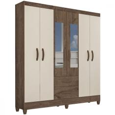 Guarda-Roupa Casal Real 6 Portas 2 Gavetas com Espelho Atualle Móveis