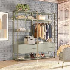 Guarda-Roupa Closet Industrial Mital 4 GV Off White e Dourado 178 cm -