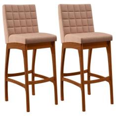 Kit 02 Banquetas Altas Para Cozinha Sala de Jantar Fixa Mila L02 Linho