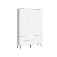 Guarda-roupa Retrô 3 Portas Théo New Branco Fosco Com Natural - Reller