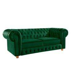 Sofá Chesterfield Bourbon Via Encanto Veludo Verde Musgo