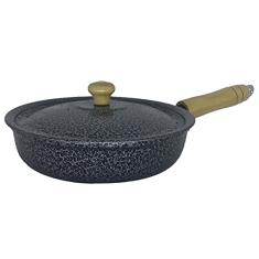 Frigideira Alumínio Preto Cabo e Pomel de Madeira 26 cm com Tampa de Alumínio Leve