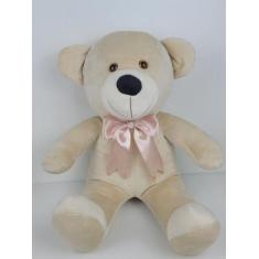 Urso De Pelúcia Bolota Médio 50CM Doce De Leite Com Laços Coloridos Pa