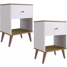Kit 02 Mesas De Cabeceira 01 Gaveta Re001 Branco Mel Pp Milani Store Branco Mel