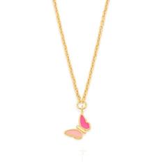Colar Infantil Rommanel Banhado Ouro Pingente Borboleta Rosa 532081