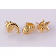 Brinco Trio Marinhos Folheado Em Ouro 18k