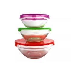 Conjunto 3 Potes de Vidro Redondo com Tampa Colorida - Wincy