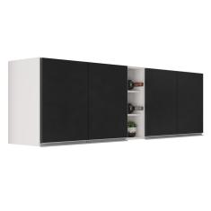 Armário De Cozinha Aéreo Califórnia 180cm Kit 2 Com Nicho Adega Branco/preto - Lumil