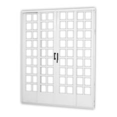 Porta De Correr 4 Folhas Divisor Quadriculada 215X200 Sem Vidro Mgm Branco