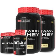 Kit 2x Whey Protein Waxy Whey Baunilha 2kg + Glutamina 300g + BCAA 1800 120 Cápsulas - Bodybuilders